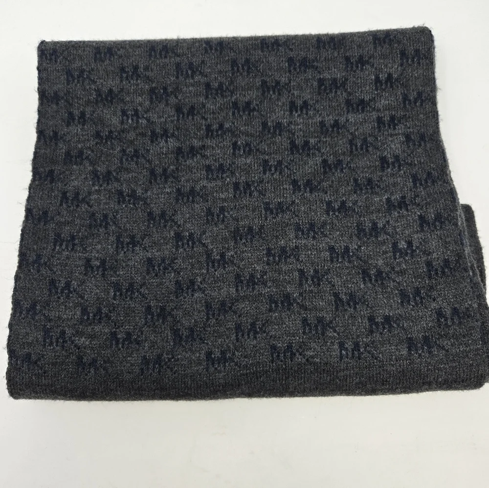MICHAEL KORS LONG SCARF DARK GREY BLUE MK LOGO PRINT UNISEX MENSWEAR MENS OS